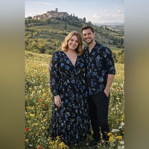 City Chic Blue Blossom Elegant Floral Faux Wrap Silhouette Maxi Dress Size L/20